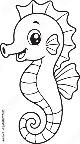Cute Cartoon Seahorse Coloring Page Vector Illustration