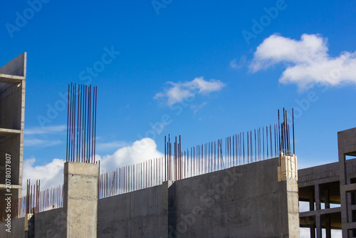 Authentic concrete structure, slab building. Reinforced concrete construction. Industrial concrete structure. Construction site.