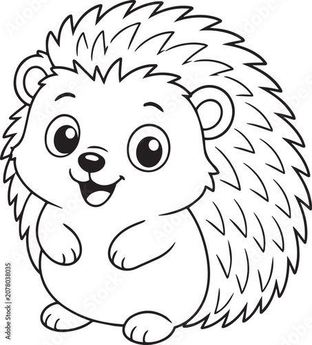 Cute Cartoon Hedgehog Coloring Page Vector Illustration