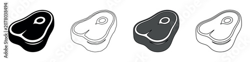 Tableau sur toile Set of four steak icons in different styles: solid black, outline, and grayscale
