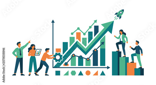 Foto Business growth concept with professional team, financial success data chart wit