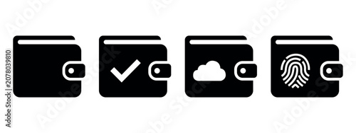 Fotografie Digital wallet icon set, secure payment cloud and fingerprint authentication vec