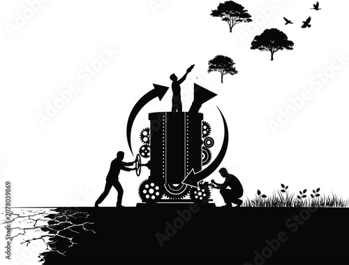 Tableau sur toile Environmental restoration concept with human effort driving transformation from