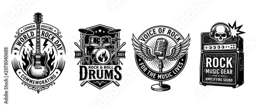 World rock day music festival set with guitar drums and microphone