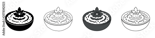Tableau sur toile Four stylized icons of a bowl of mashed potatoes with parsley garnish