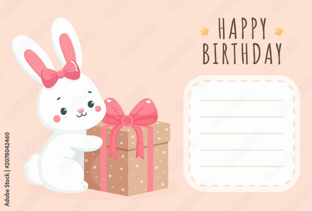 Obraz premium happy birthday postcard design with cute bunny vector illustration