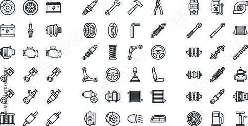 Fotografía Vector collection of car auto parts and mechanic tools line icons set automobile