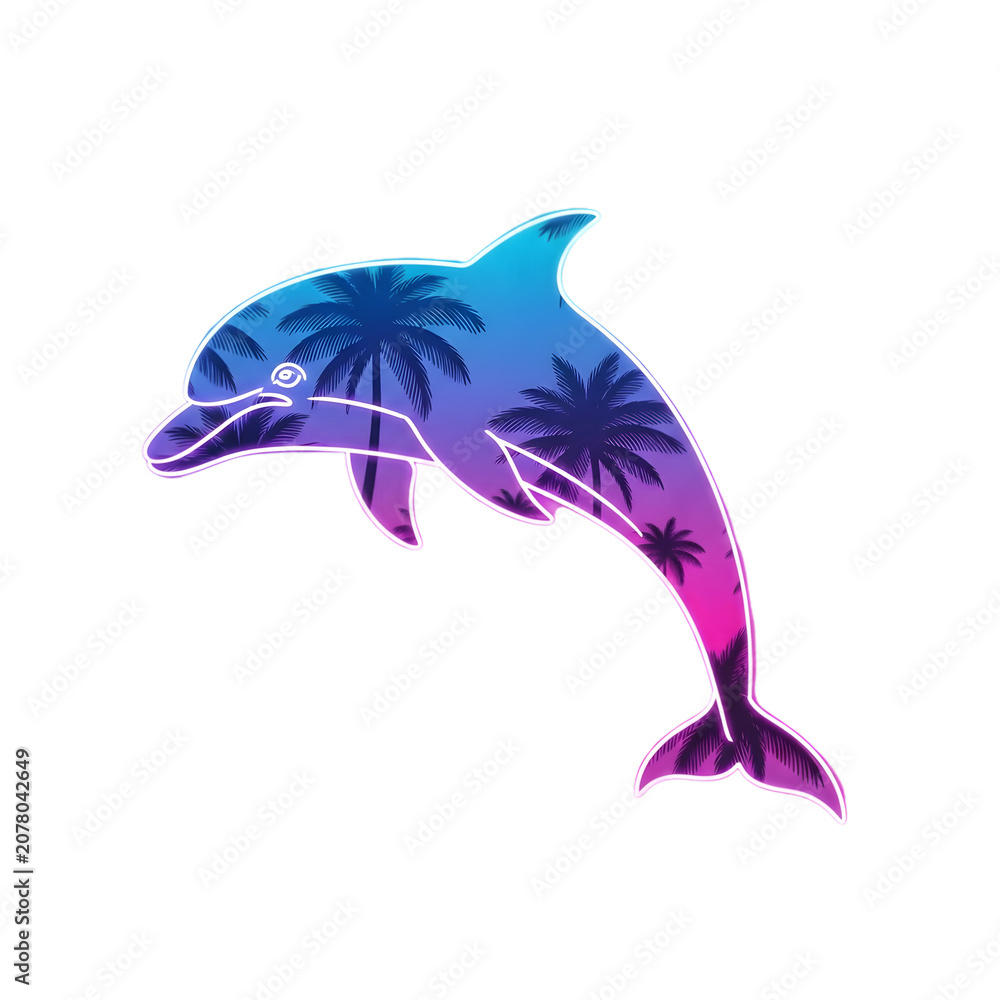 Fototapeta premium Colorful stylized dolphin swimming in water isolated on white background