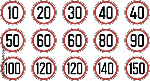 Fotografie Speed limit signs set