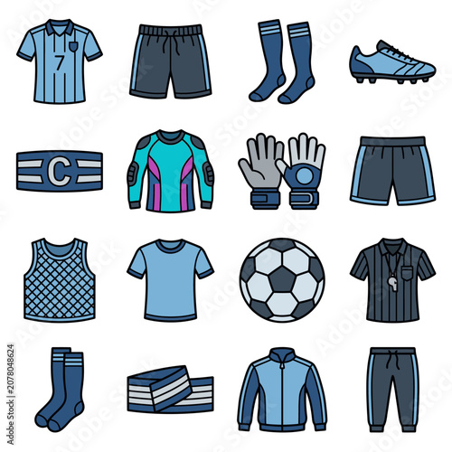 Flat Design Soccer Equipment and Apparel Collection.