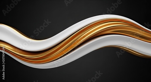 Abstract White and Gold Flowing Wave Design on Dark Background