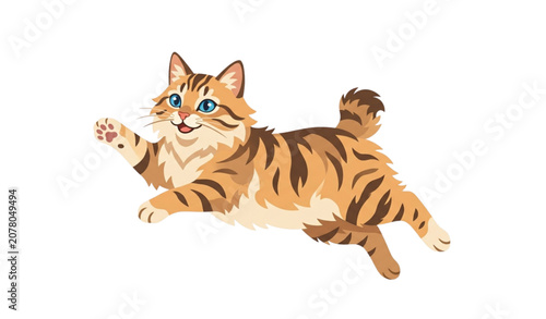 Φωτογραφία Playful American Bobtail Cat Jumping Cartoon Animal Vector Illustration