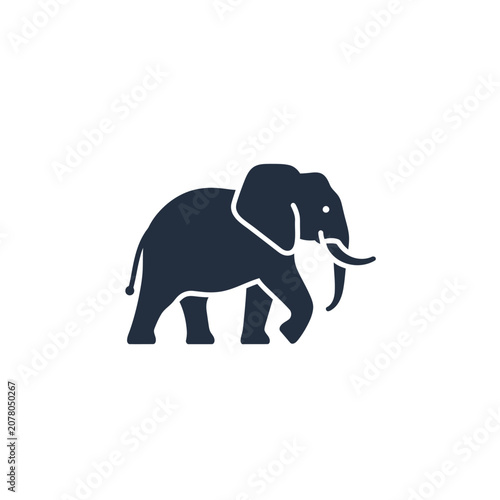 Minimalist dark blue elephant silhouette illustration on white background