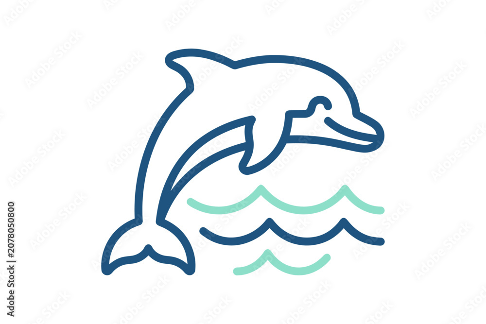 Naklejka premium Jumping Dolphin Outline Icon