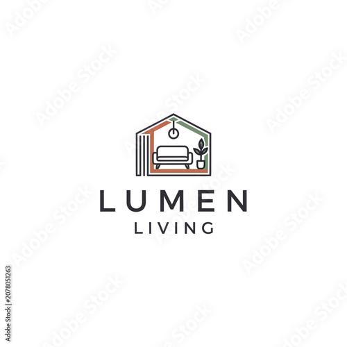 Minimalist line art logo design for home and living interior furnishing concept