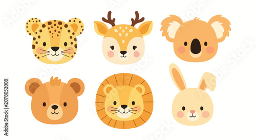 Photography Collection of Cute Cartoon Animal Faces.