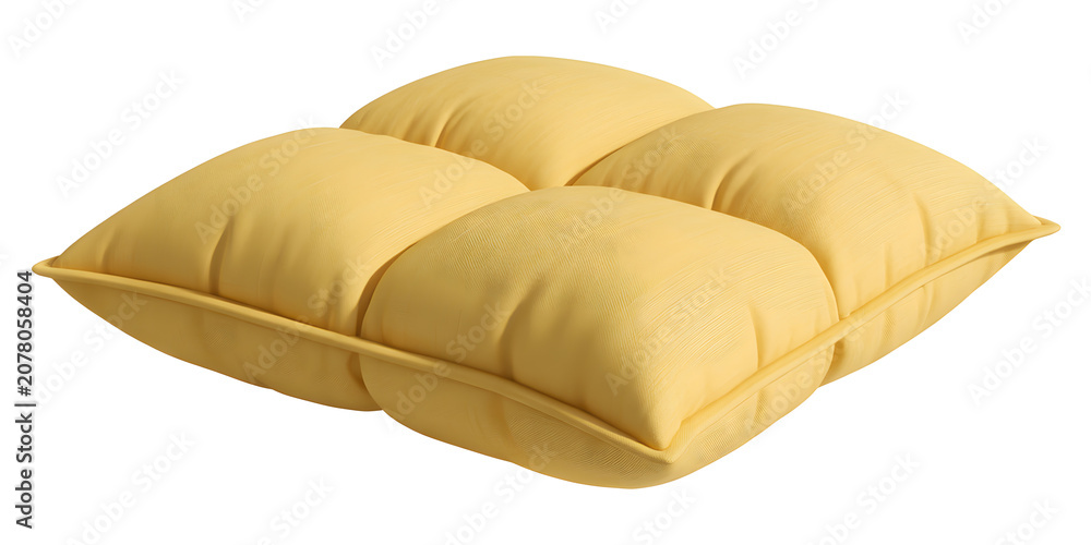 Obraz premium Soft yellow tufted cushion comfortable home decor element for relaxation and interior design isolated on white background.