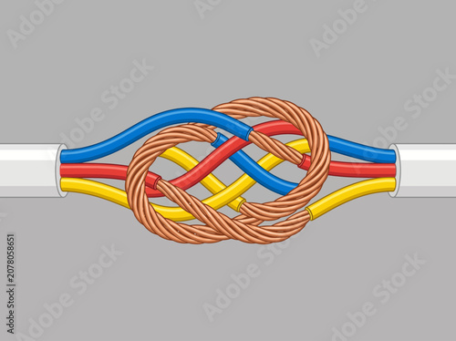 A captivating illustration of an intricate knot made from colorful ropes and cables, symbolizing connection, complexity, and creativity in design.