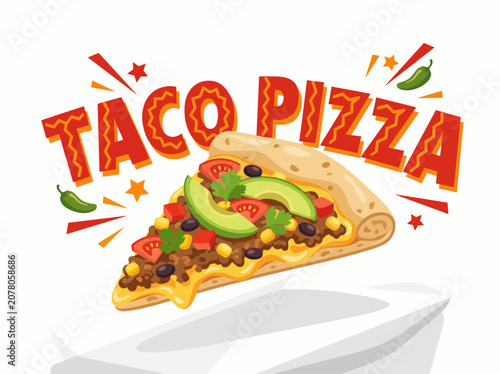 The image features a mouthwatering taco pizza displaying vibrant ingredients, such as cheese, veggies, and spices, that celebrate a fusion of culinary delights.