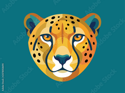 This illustration captures the essence of a cheetah with stylized features, emphasizing its elegance and grace against a vibrant teal background, ideal for wildlife art lovers.