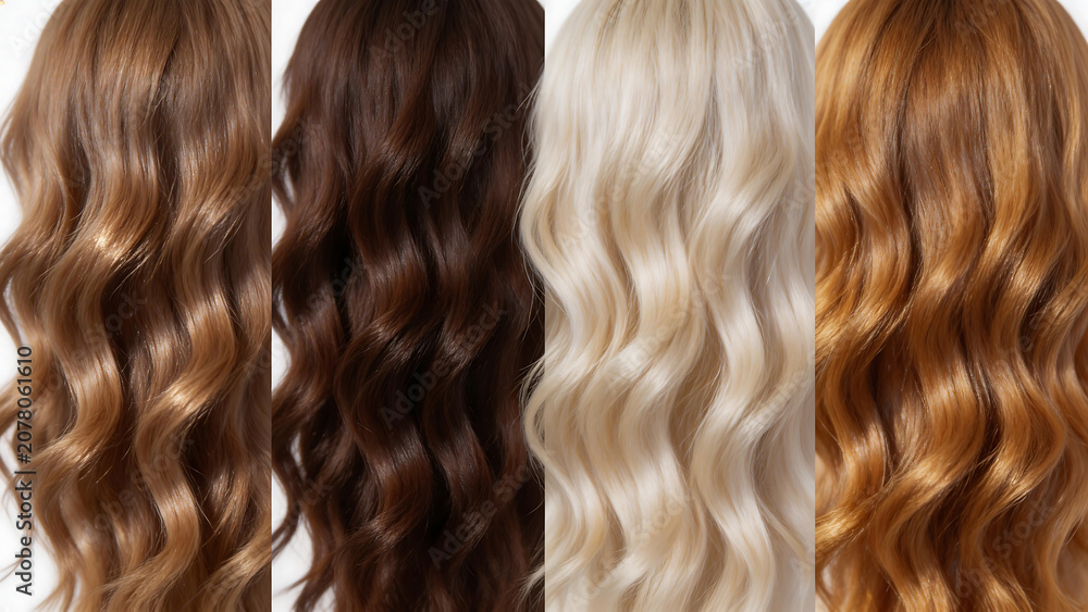 Fototapeta premium Four hair color samples wavy texture