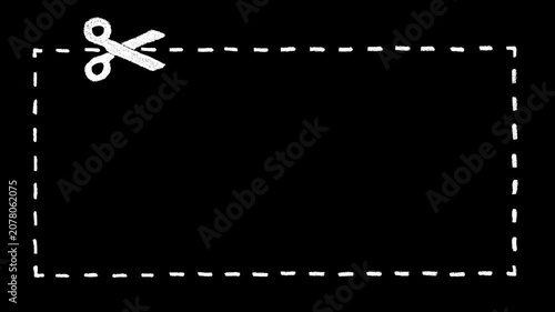 White Scissors Cutting Dashed Rectangle on Black - Coupon or Cut-Out Border for Discounts, Offers & Design