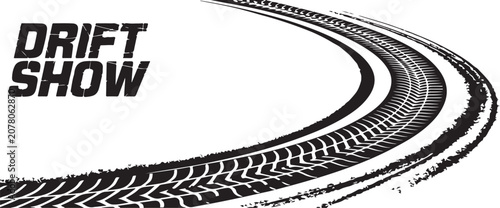 Tableau sur toile drift skidmark vector design with curved tire tracks composition