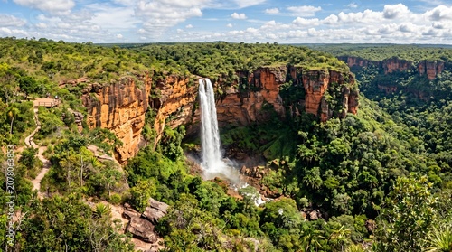 Majestic Véu de Noiva Waterfall in Chapada dos Guimarães.