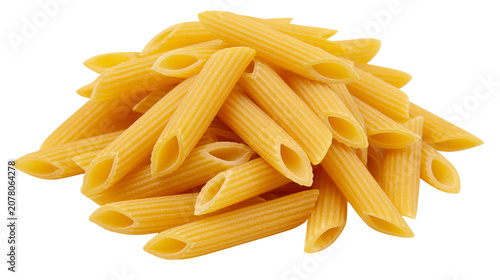 Tableau sur toile Pile of dry penne rigate pasta tubes, isolated on transparent background