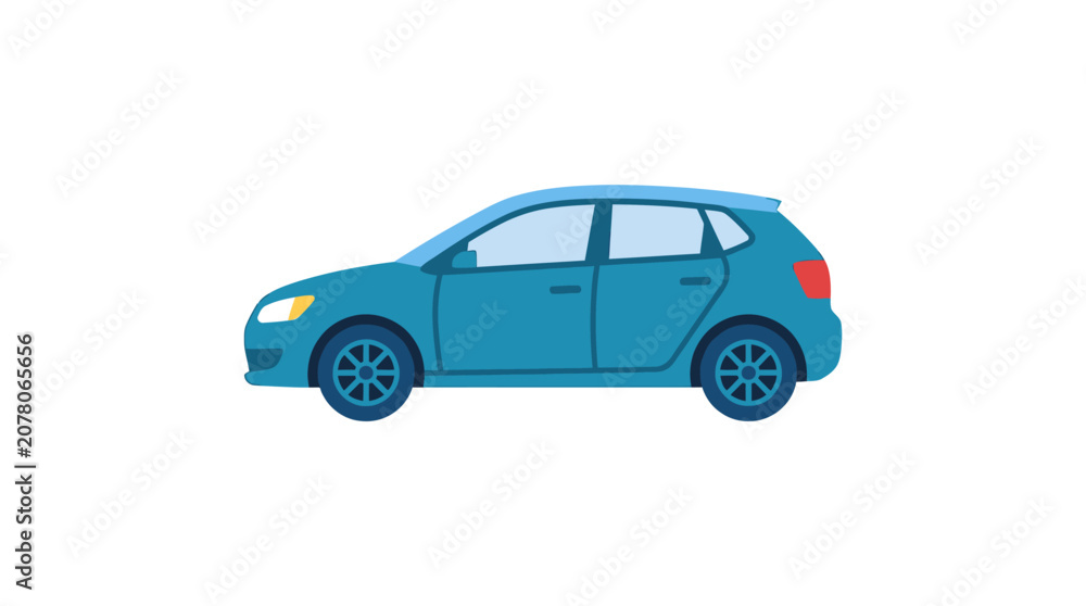 Fototapeta premium Minimalist Blue Hatchback Car Side View Vector Illustration