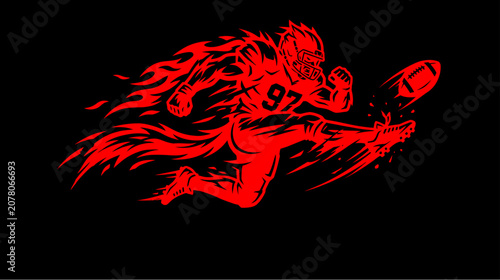 Obraz na plátně A dynamic illustration of a football player in mid-action, kicking a football with fiery red accents against a black background