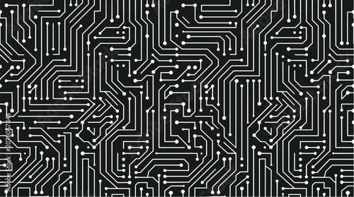 Bild auf Leinwand A close-up view of a circuit board with intricate electronic pathways and connections