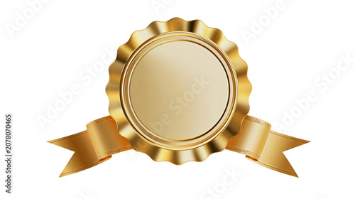 Quadro su tela Golden award ribbon rosette with blank circular center, isolated on transparent