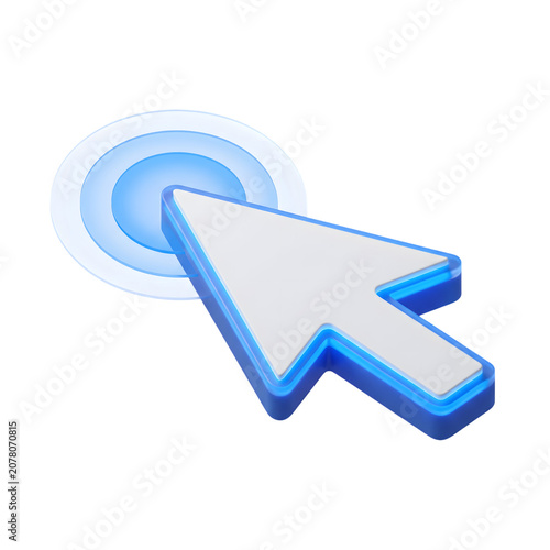 3D cursor icon, blue and white computer mouse pointer, arrow symbol, navigation button isolated on Transparent Background