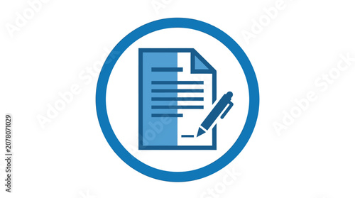 Document Signing Icon with Pen Vector Illustration