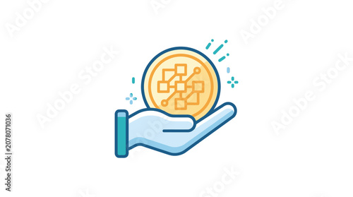 Hand Holding Golden Cryptocurrency Digital Asset Coin Icon