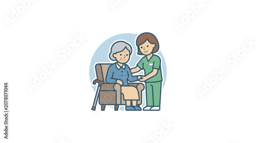 Caregiver Assisting Senior Woman Sitting in Armchair