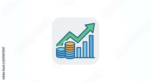 Financial Growth Icon with Coins and Bar Chart