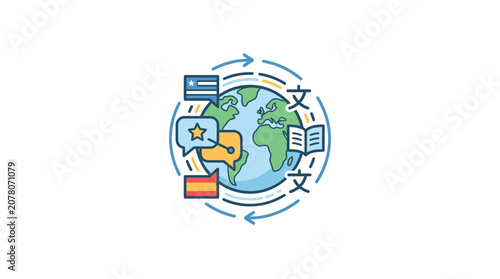Global Language Translation and Communication Concept Icon
