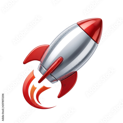 Rocket, silver and red rocket ship, launching rocket, space shuttle isolated on Transparent Background