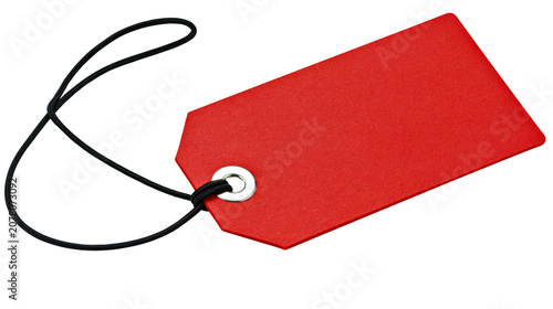 Canvastavla Red paper tag with black string and metal grommet, isolated on transparent backg