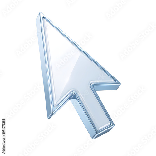 Shiny cursor icon, metallic pointer, blue arrow, computer symbol isolated on Transparent Background