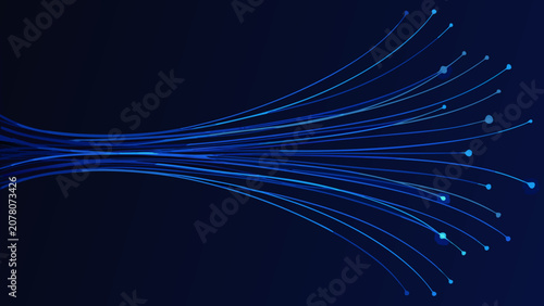 Canvas-taulu Fiber optic style lines illustration with glowing blue strands against a dark na