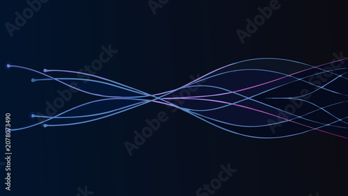 Tableau sur toile Curvilinear lines in shades of blue and purple create an abstract visualization
