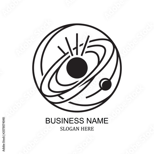 Planet logo design featuring cosmic orbits for space exploration business logo concept