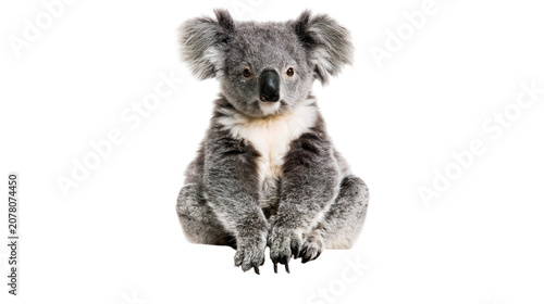 Canvas Print Fluffy grey koala bear sitting, isolated on transparent background