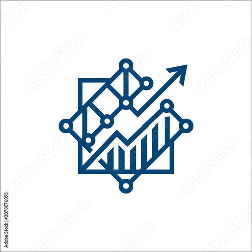 A blue digital icon showing growth and data network connections