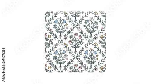 Seamless Floral Pattern with Delicate Flowers and Leaves - Vintage Style