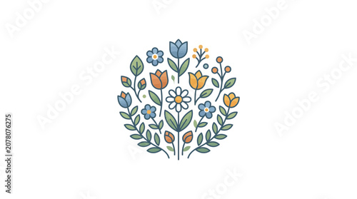 Spring Floral Arrangement Circle Icon, Nature Elements, Vector Art