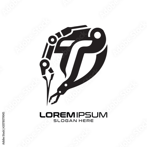 Mechanical Robotic logo design features a professional modern abstract T logo identity